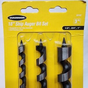 Warrior 18" Ship Auger Bit Set 3pc 68165 High Carbon Steel Power Drill 1/2 3/4 1